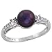 10 Karat Weissgold Perle & Diamanten Ring, mit 0.07 Karat Brilliantschliff Diamanten & 7mm Schwarze Perle, (7mm) breit