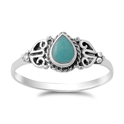 Sterling Silver Women's Simulated Turquoise Teardrop Ring (Sizes 4-10) (Ring Size 7)