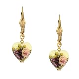 Vintage Collection Rose Motif Dangling Heart Earrings by 1928 Jewelry Company