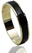 Glamnoir 14k Gold Plated Black Python Snakeskin Safari Bangle Bracelet - Gift Boxed