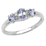 0.60 Carat Genuine Tanzanite and Diamond Silver Ring