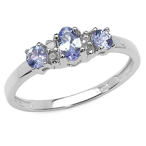0.60 Carat Genuine Tanzanite & Diamond Silver Ring
