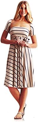 ELAN INTERNATIONAL CONVERTIBLE STRIPE DRESS/SKIRT OAT/NAVY MEDIUM
