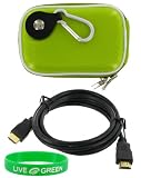rooCASE Hard Shell (Candy Green) Case and Mini-HDMI to HDMI Cable 1 Meter (3 Feet) for Canon PowerShot SD1400IS 14.1 MP Digital Camera Black