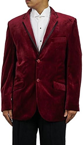 Men's 2 Button Notch Collar Black Trim Lapel Velvet Blazer By Blu Martini (Large, burgundy)