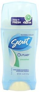 Secret Outlast Unscented Women's Invisible Solid Antiperspirant & Deodorant 2.6 Oz
