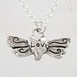 LOVE on a Winged Heart in Sterling Silver on a 15" Rolo Choker Chain, #8879