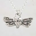 Sterling Silver Love Heart with Wings on 15" Rolo Chain, #8879