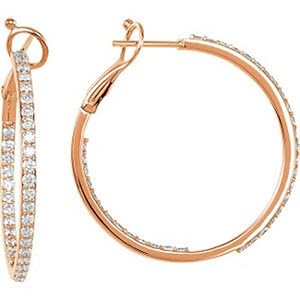 IceCarats Designer Jewelry 14K Rose Gold 14K Rose 1 1/3 Ctw Diamond Inside/Outside Hoops.
