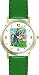 Farmer & Cow Animal - WATCHBUDDY&Acirc;&reg; DELUXE TWO-TONE THEME WATCH - Arabic Numbers - Green Leather Strap-Size-Women's Size-Small