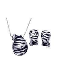 Nickel Free Sterling Silver Pendant & Earring Sets Folded Design CZ Zebra Print Set
