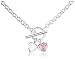 Jo for Girls Silver Polished Heart and Pink Cubic Zirconia Heart T-Bar Curb Necklet