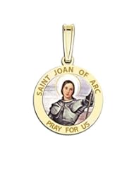 Saint Joan of Arc Medal "color " - Available in Solid 14K Yellow or White Gold, or in Sterling Silver