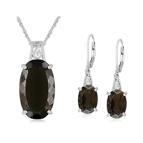 Sterling Silver Smoky-Quartz Filigree Lever Back Earrings with Pendant Set, 18 by