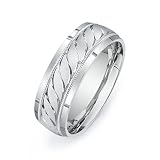 14k White Gold Custom Made 7.5 mm Comfort Fit Wedding Band, w/ Milgrain Edge & Swirl designed Center