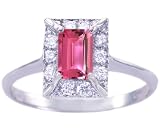 14K Yellow or White Gold Diamond and Octagon Gemstone Engagement Ring-Pink Tourmaline-full, half sizes from 5-8.5