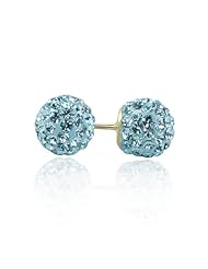 14K Yellow Gold Blue Swarovski Crystal Ball Stud Screwback Earring with Screw Back For Girls