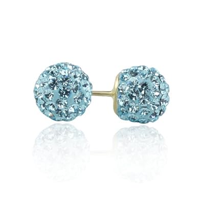 Cheap Girls Jewelry 14K Yellow Gold Blue Swarovski Crystal Ball Stud Screwback Earring with Screw Back For Girls For Sale
