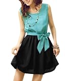 Allegra K Lady Scoop Neck Elastic Waist Sleeveless Mini Dress Green Black XS
