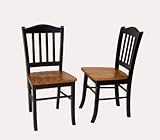 Set of 2 Dining Chairs with Oak Seat in Black Finish