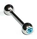 Pierced & Modified Body Jewellery Tongue Bars 6mm Crystal Gem Ball Tongue Stud Aqua Blue