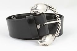 Tobacco Road custom Black Italian Leather Belt Chained Panther Heads Buckle