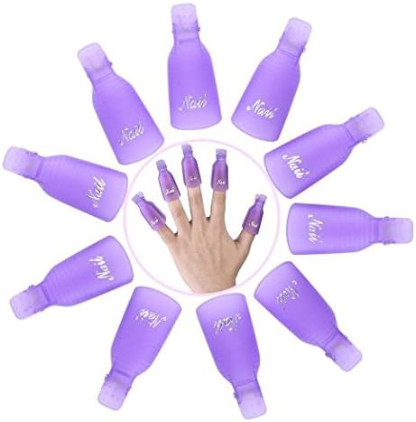 Mesinton Professional 20PCS Plastic Nail Art Polish Soak Off Cap Clip UV Gel Polish Remover Wrap Cleaner Clip Cap Tool,Durable Reusable Keeper Manicure Tool (Purple)