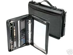 Black Leather Briefcase Portfolio 2" Ring Binder w/strap
