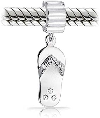 Beach Sandal Flip Flop Slipper Dangle Bead Clear Cz 925 Sterling Silver Charm Fits Pandora Charms