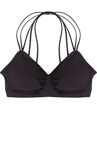 Humble Chic Women's Criss Cross Seamless Sports Bra - Black - Padded Strappy Bralette, Black
