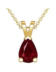 18K Yellow Gold Pear Cut Ruby Solitaire Pendant