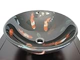 Bathroom Glass Vessel Sink with Golden Fish Pattern for Vanity