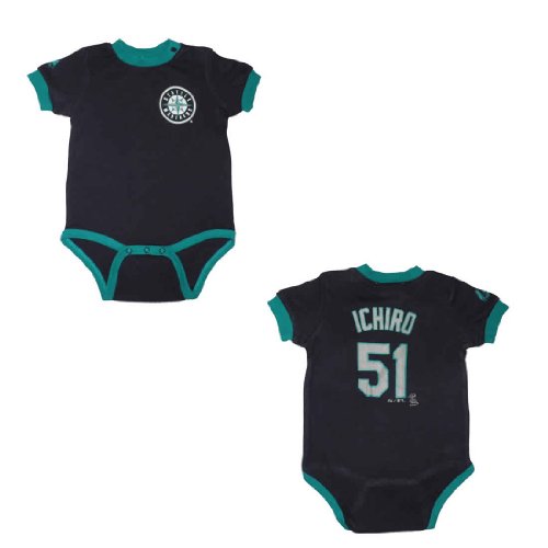 MLB Seattle Mariners Ichiro #51 Baby / Infant One-Piece Bodysuit / Romper / Onesie - Blue (Size: 6/9)