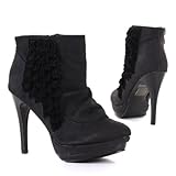 Damen Schuhe, Stiefeletten, 1-EX25, Synthetik in hochwertiger Wild Leder Optik, Schwarz, Gr 36