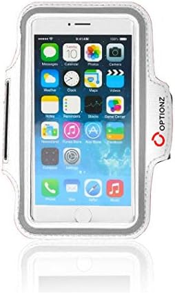 Deluxe Optionz Fitness Sports Armband with Key Holder for Apple iPhone 6 (4.7 "). Also fits iPhone 4 4S 5 5C 5S, Samsung Galaxy S2 S3 S4, HTC Desire 816 510, Motorola Droid E G, Nokia Lumia, LG Optimus (White iPhone 6 4.7")