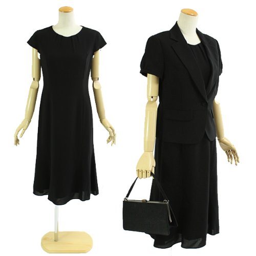 【9号】 サマー ブラックフォーマル 2点セット アンサンブル ワンピーススーツ コサージュ付