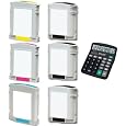 HP Remanufactured 82XL / 82 / 10 XL (C4844, C4911A, C4912A, C4913A) Ink Cartridges 6 pk (3 Black and 1 of each color) + free D@J 12 digit solar calculator (6 pack)