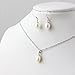 S925 Sterling Silver Created Pearl Drop Pendant Necklace and Earrings Set