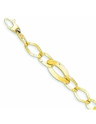 14K Gold Polished and Textured Hollow w/ext. Bracelet 7.5 Inches
