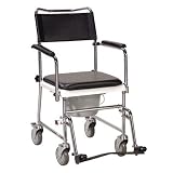 Drop-Arm Portable Commode Transport Chair with Optional Footrests Color: Chrome