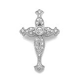 14K Gold Pendant Cross Cubic Zirconia White Gold Charm, 0.75 X 1.1