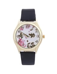 W8sunjs Brand Womage Retro Simple Romantic Rose Round Face Synthetic Leather Strap Wrist Quartz Watches for Women Girls Ladies Black