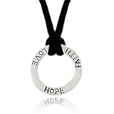 Inspire Sterling Silver .925 'Hope' Faith' 'Love' Word Talk Round Circle Black Silk Pendant Necklace