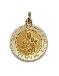 14K Gold Scapular Medal Pendant with Sacred Heart on Back Christian Jewelry 14K Gold Jewelry