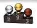 Wallmonkeys Peel and Stick Wall Decals - Basketball Dark Wood Podium with Trophies on a White Floor - Removable Graphic