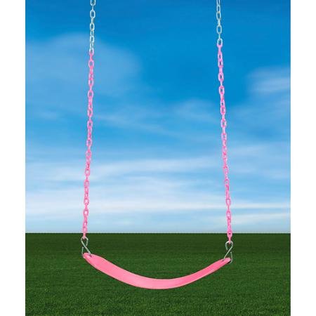Exciting and Joyful Gorilla Playsets Outdoor Swing Belt Assembly, Chains are Coated in a Soft and Grippy Plastic, Pink Exciting and Joyful Gorilla Playsets Outdoor Swing Belt Assembly, Chains are Coated in a Soft and Grippy Plastic, Pink