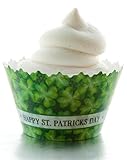 Happy St Patricks Day Green 4 Leaf Clover Shamrock Cupcake Wrappers   Set of 12   Luck of the Irish Liners
