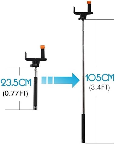 Selfie Stick,Espow 3-In-1 Self-portrait Bluetooth Monopod, Extendable Wireless Bluetooth Selfie Stick with built-in Bluetooth Remote Shutter With Adjustable Phone Holder for iPhone 6, iPhone 6 Plus, iPhone 5 5s 5c, Android-Black