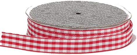 Red and White Vichy Check Woven Edge Craft Ribbon 5/8" x 108 Yards
