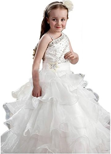 jjhouses Girls Beaded Pageant Dress Long Communion Easter Gowns (7, White)